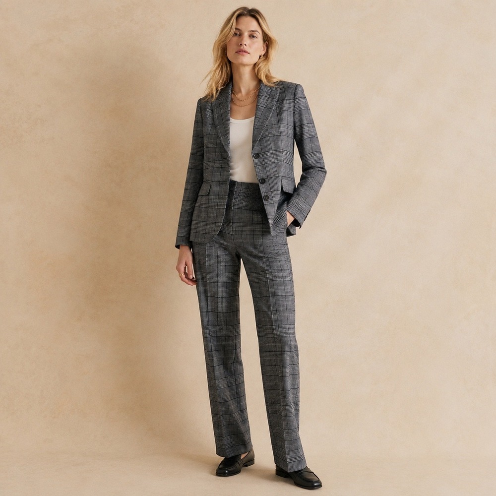 J.Crew Somerset Italian Wool Plaid Suit Gray Sz 0 Blazer & Pants Set